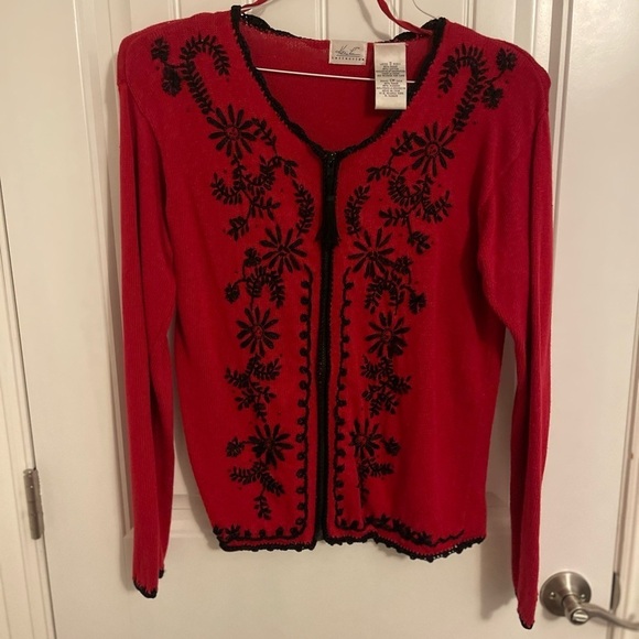 Kathie Lee Vintage Sweater Women’s S, RED & BLACK zip,  peeling & stitching loss - Picture 1 of 12